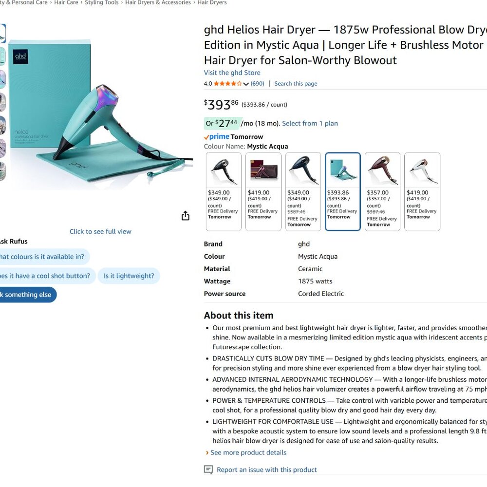 RARE ghd Helios Dryer - Mystic Aqua Limited Edition (Sold Out) - Picture 5 of 6